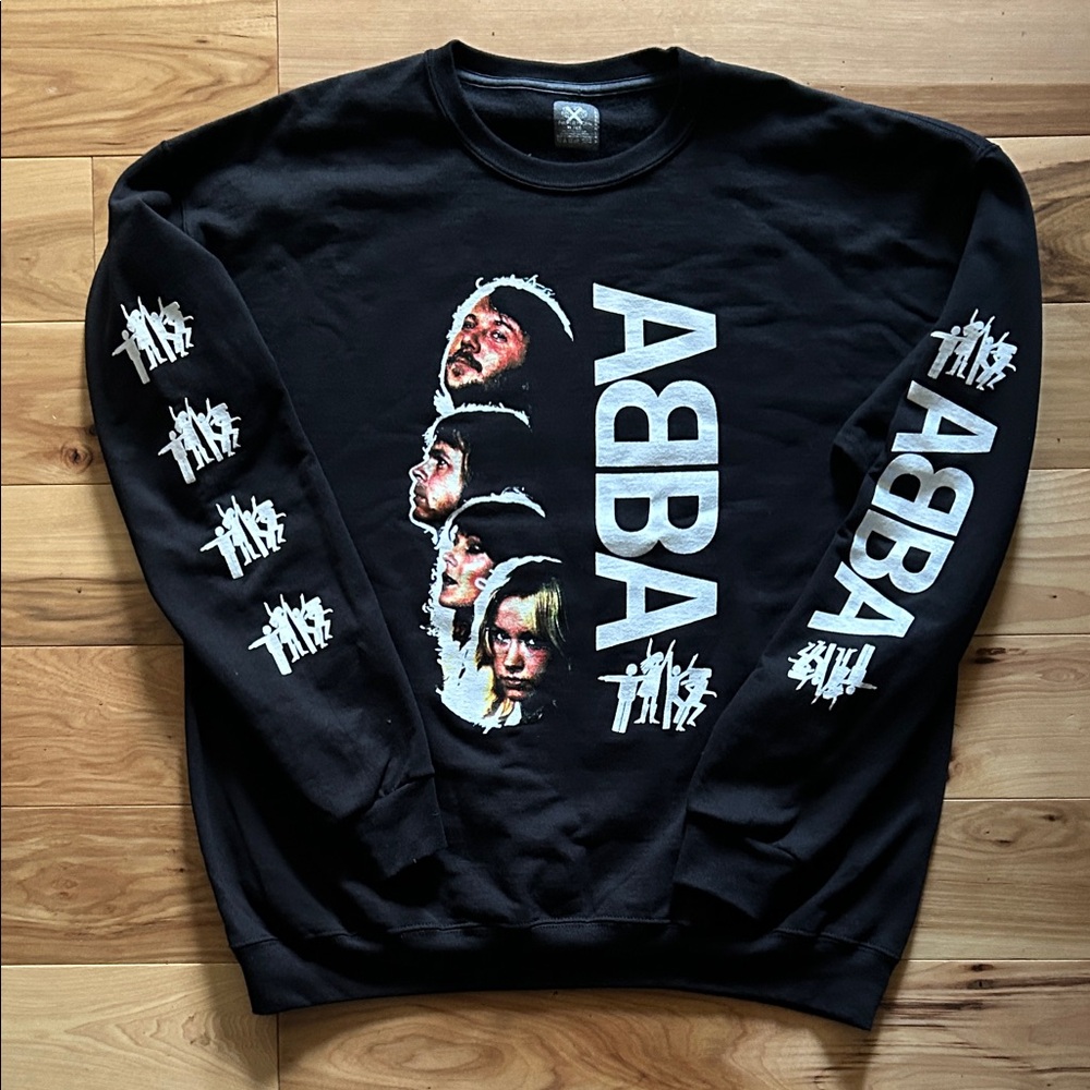 ABBA - XL - Black Fruit of the Loom Sweatshirt with sleeve prints.